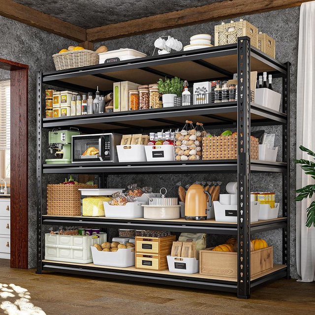 DurayLoly 55" W Storage Shelves, 2550LBS Garage Shelving Heavy Duty, 5-Tier Heavy Duty Shelving, Adjustable Metal Shelving Unit for Garage, Warehouse, Pantry, Kitchen, 55" W × 24" D × 72" H, Black