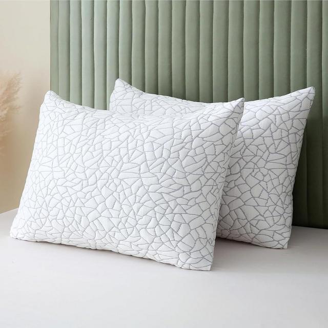 BPC Rayon Derived from Bamboo Pillows Queen Size Set of 2 - Adjustable Shredded Memory Foam Pillow with Removable Cover Medium Firm Pillow for Side Stomach and Back Sleepers, CertiPUR-US
