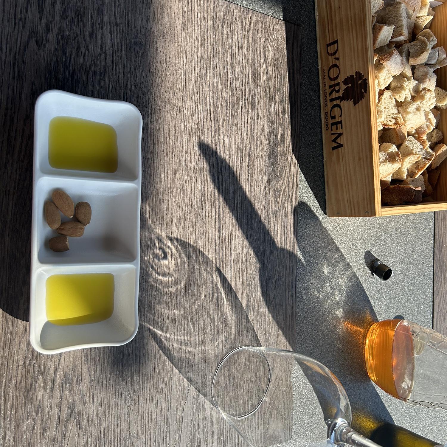 Sampling the Quinta's olive oils along with some local rosemary lavender honey (don't worry, we also tried some wine)