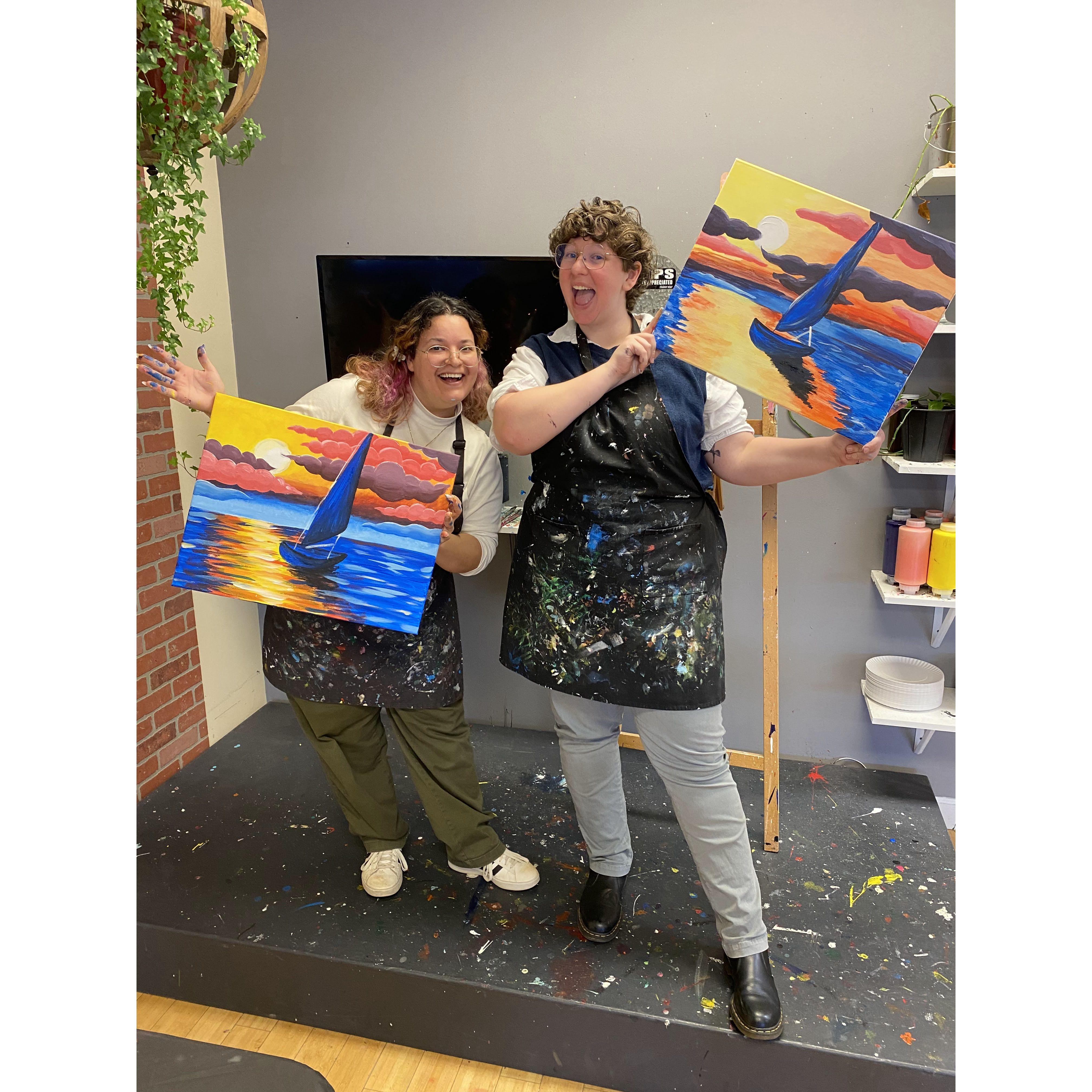 Paint and Sip date night- can you tell who the artist in the relationship is??