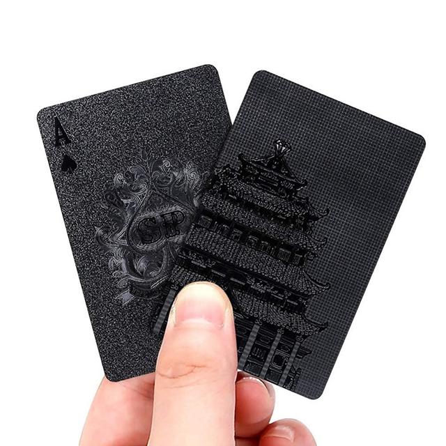 EAY Black Playing Cards Plastic Playing Cards Poker Cards Luxury Cool Black Standard Size 52+2 Poker (Black Tower)