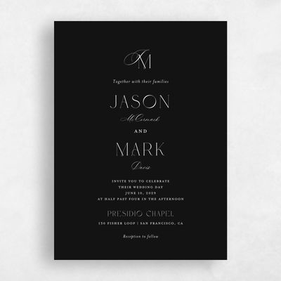 Black Standard Wedding Invitation - Galiena Portrait