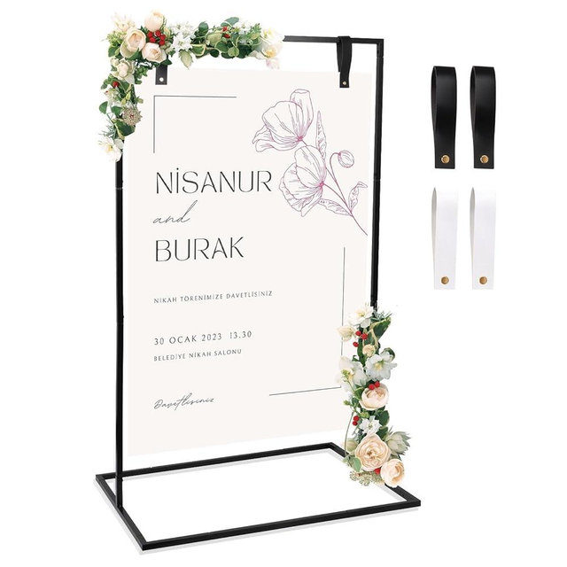 Wedding Welcome Sign Stand, 50 x 30 x 20 Inch Welcome to Our Wedding Sign Stand, Hanging Sign Holder, Heavy Duty Easel Stand for Sign