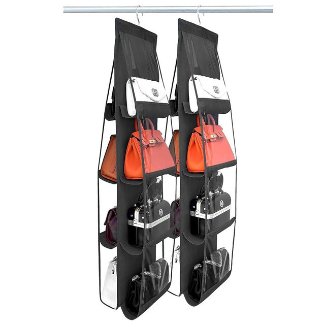 zebricolo purse organizer, 2 Pack,purse organizer for closet, Upgrade Larger8 Pockets, hand bag storage organizer, bag organizer, thicken Metal Hooks, Black