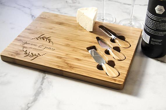 Personalized cheese board set, Custom cheese board set, Engraved cutting board, Wedding gifts, Gifts for the couple