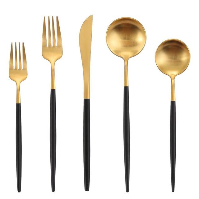 Matte Black Gold Silverware Set, Oliviola 40-Piece Stainless Steel Flatware Cutlery Set Service for 8, Satin Finish Kitchen Utensil Set, Dishwasher Safe
