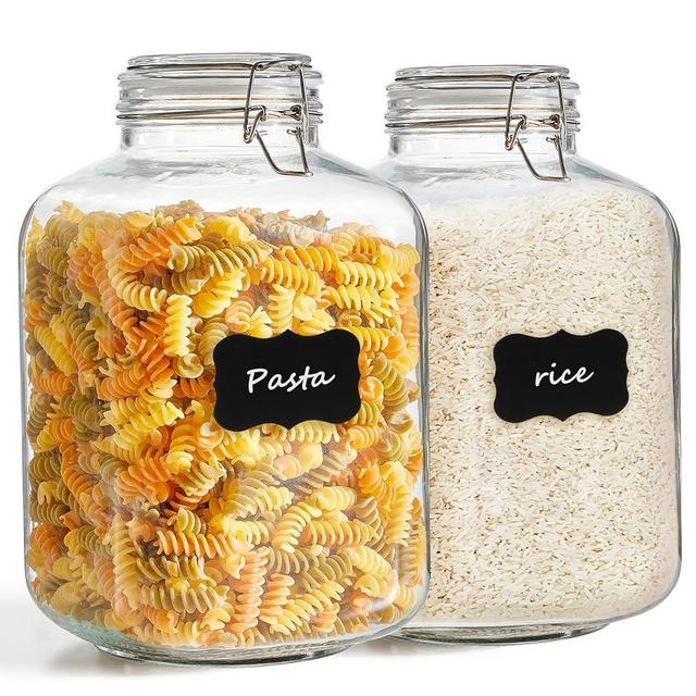 ComSaf 1.17 Gallon Glass Jar with Lid, 152oz Glass Jars with Airtight Lid Set of 2, Square Mason Jars, Airtight Large Glass Containers for Canning, Flour, Sugar, Rice, Pickled Eggs