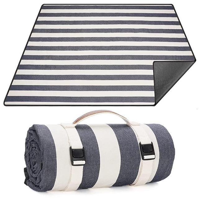 Extra Large Picnic & Outdoor Blanket, 57.1"x78.7" Waterproof & Sandproof Beach Picnic Mat, Machine Washable Folding Camping Rug with Carry Strap for Park, Outdoor Concerts, Hiking, Travel (widestripe)