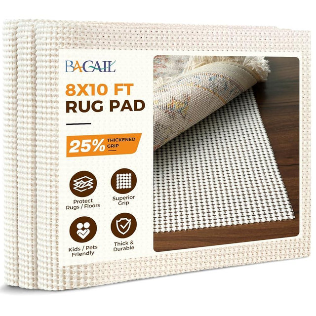 BAGAIL BASICS 8 x 10 FT Rug Pad Gripper for Hardwood Floors, Non Slip Rug Pads for Area Rugs, Extra Thick Under Rug Padding, Protect Your Rugs & Floors