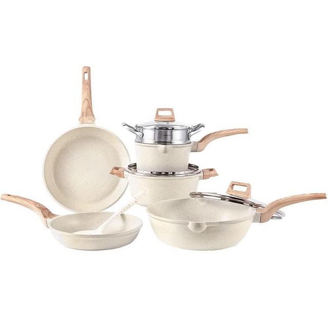 Carote Nonstick Cookware Set,10 Pcs Nonstick Cookware Set Pan and Pot,Icecream, White Granite
