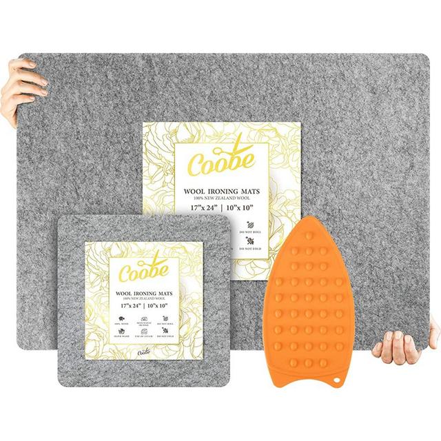 Coobe Set 17" X 24" Wool Pressing Mat for Quilting Large Size & 10" X 10" Portable Size - 100% New Zealand Wool Ironing Pads with Iron Rest, for All Ironing Station