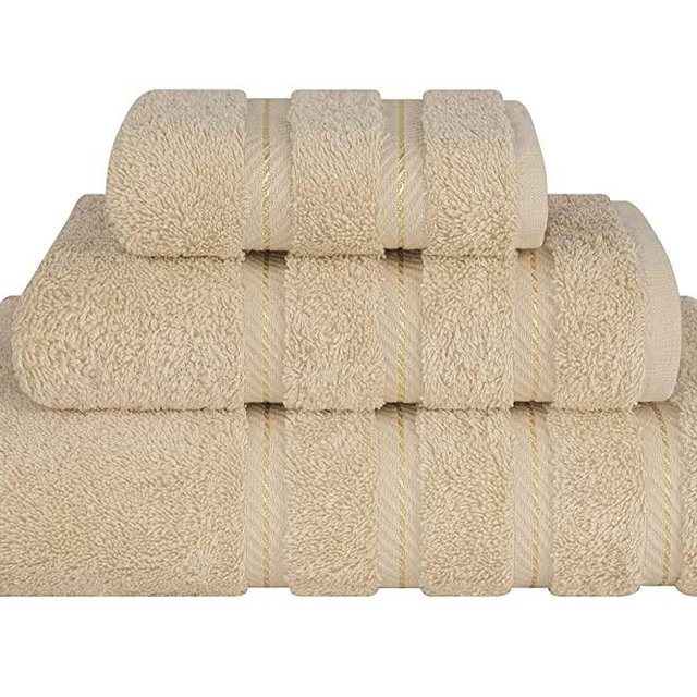 American Soft Linen 3 Piece Towel Sets, 1 Bath Towel 1 Hand Towel 1 Washcloth, 100% Turkish Cotton Towels for Bathroom, Beige Towel Set