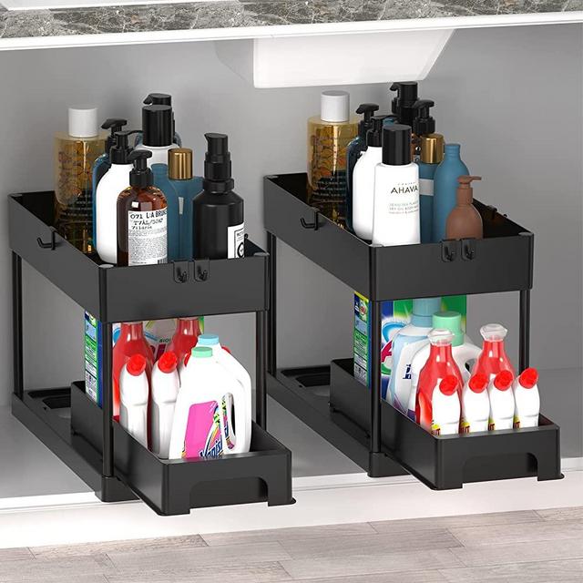 DCIGNA Stackable 2-Tie Under Sink Cabinets Organizer With Sliding