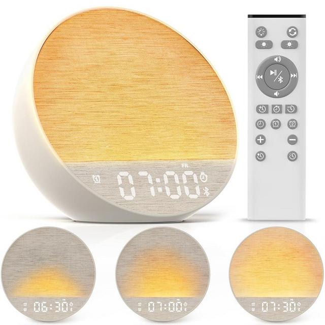 Dynamic Sunrise Alarm Clock with Bluetooth Speaker, Remote Control, Dual Alarms, Tap-to-Snooze, Display Off Mode, 36 Sounds + 15 Lightings, White Noise Sound Machine for Sleeping Adults, Kids [Beige]