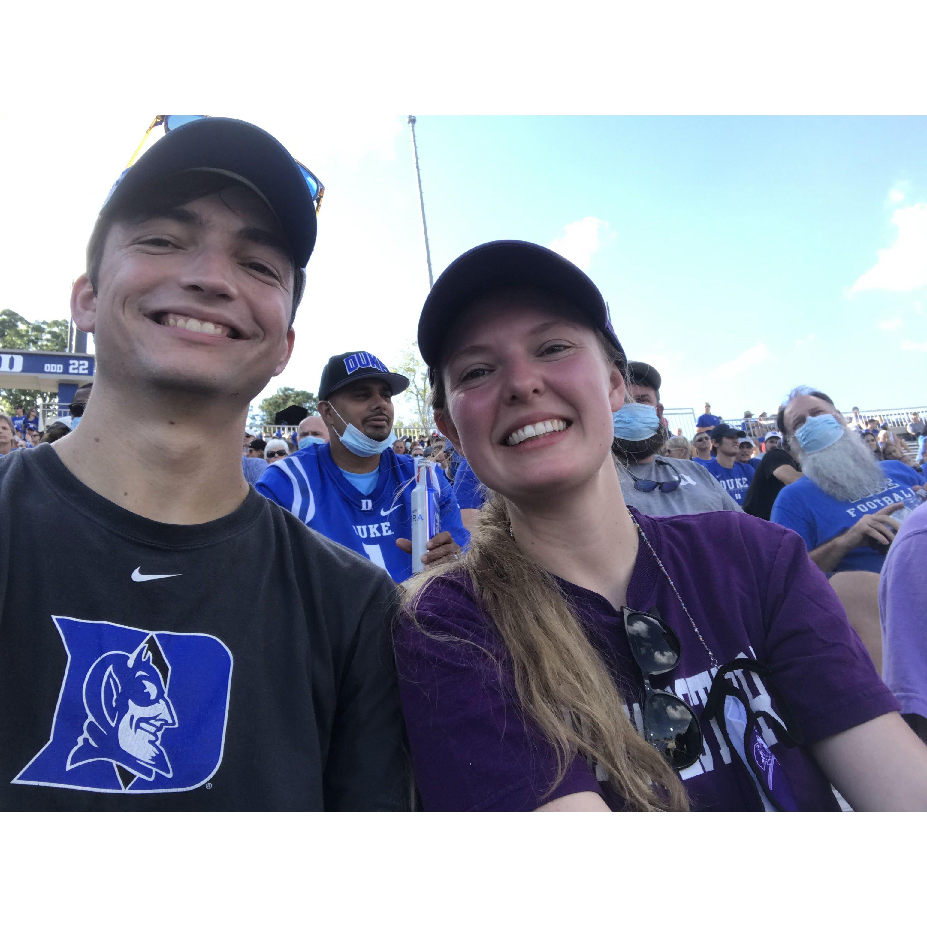 Grant & Georgie have been in town to take in Northwestern football's visits to Durham the past couple years. Feel free to ask Grant about the scores of those games