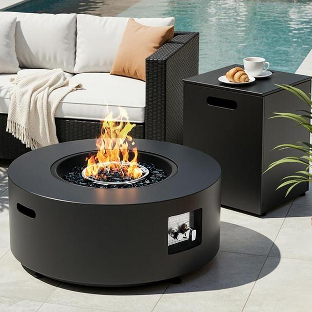 TLGREEN 30in Outdoor Propane Fire Pit Table,2 in 1 Round Gas Fire Pit Table with Tank,50,000 BTU,Rain Cover,304 Stainless Burner,Blue Glass,for Outside,Patio,Deck,Backyard,Garden,Pool,Dark Grey