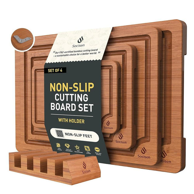Bamboo Cutting Board Set Non Slip Feet with Holder Over Sink Father Day Dad Parents Papa Stepdad Pappy Poppy Pawpaw Who Want Nothing Everything Future Groom Bride Christmas Happy Birthday Gifts Ideal