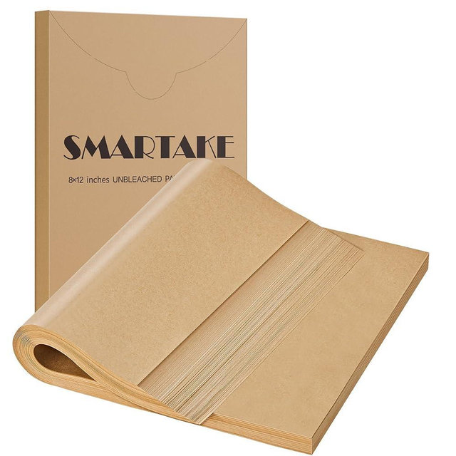 SMARTAKE 200 Pcs Parchment Paper Baking Sheets, 8x12 Inches Non-Stick Precut Baking Parchment, for Baking Grilling Steaming Bread Cup Cake Cookie and More (Unbleached)
