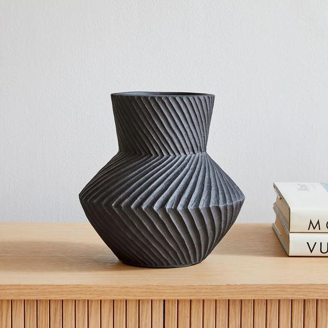 Asher Ceramic Tabletop Vases, Vase, Black, Earthenware, Medium