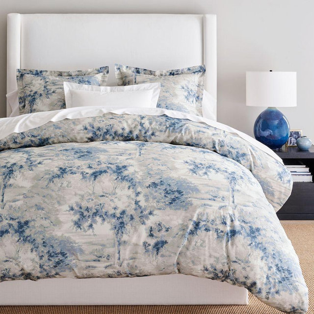 Blue Jardin Toile Duvet Cover, Full/Queen