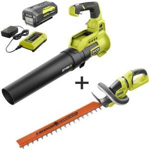 110 MPH 525 CFM 40-Volt Li-Ion Cordless Jet Fan Leaf Blower and 24 in Hedge Trimmer 4.0 Ah Battery and Charger Included