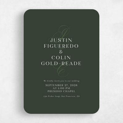 Green Rounded Wedding Invitation - Cortona Portrait