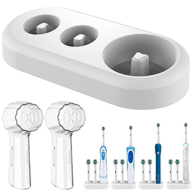 CHOKMAX Toothbrush Holder, Replacement Stand Base Compatible with Oral B Electric Toothbrush and 2 Toothbrush Heads Cover, Toothbrush Organizer for Bathroom Storage