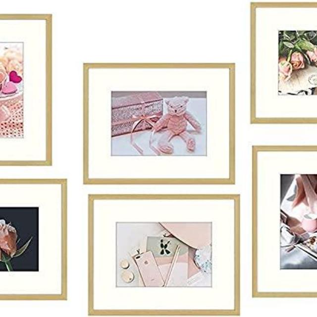 Golden State Art, Gold 8x10 Picture Frame - Displays Photos 5x7 with Mat or 8x10 inch Without Mat - Shatter-Resistant Glass Aluminum Photo Frame for Wall or Tabletop Display (8 Pack)
