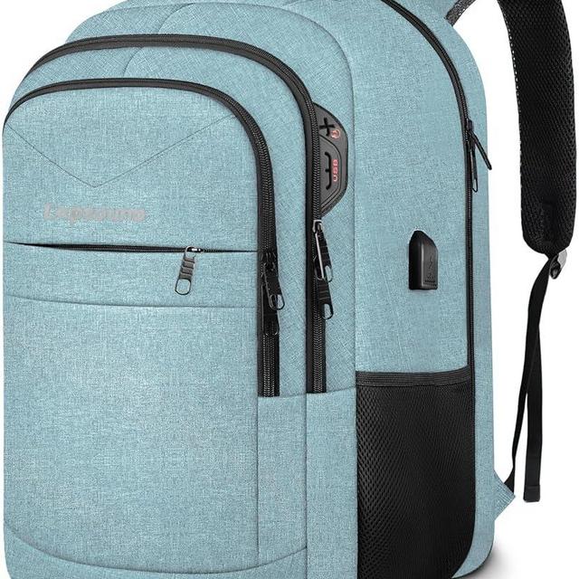 Lapsouno Extra Large Backpack, Travel Laptop Backpack, Carry on Backpack, Sturdy 17 Inch TSA Friendly with USB Port, Water Resistant College School Computer Bag Gifts for Men Women, Lake Green