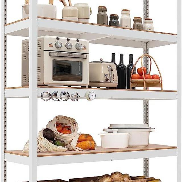 HOMEDANT House Z-Beam White 48" Wide Heavy Duty Garage Storage Shelving Adjustable 5-Tier Metal Shelves Laminated Organization Shelf Industrial Utility Rack Pantry Shed Warehouse Office Store 1Pack