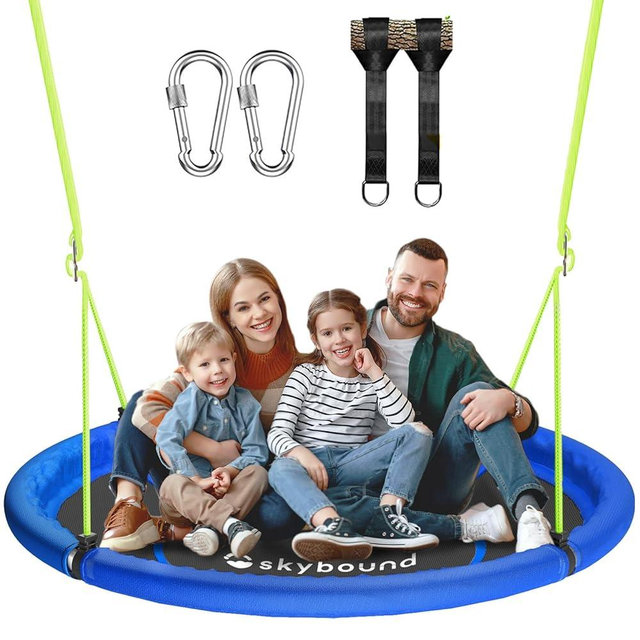 43" Tree Swing 600LB Weight Capacity with Hanging Carabiners, Waterproof Flying Saucer Swing for Kids Adults, Durable Outdoor Disc Swing for Backyard, Camping (Blue)