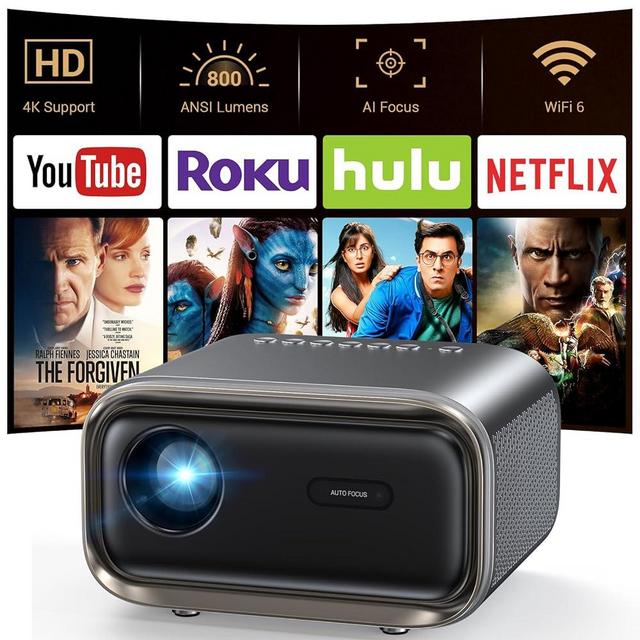 Projector with WiFi and Bluetooth: [Auto Focus/Keystone] - NICPOW Full HD 1080P 4K Supported Portable Bluetooth Projector for Gaming Devices and Phones - Ideal for Indoor Outdoor Use - Grey