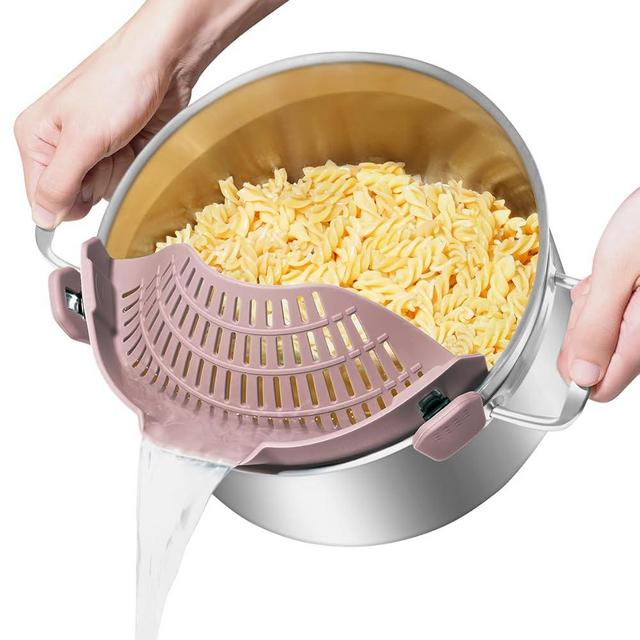 AUOON Oversized Pot Strainer Clip on Silicone - Family-Style Design Pasta Strainer Heat Resistant Kitchen Colander for Spaghetti and Noodles | Dishwasher Safe