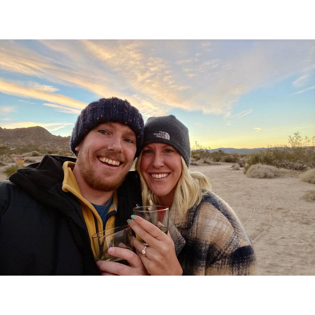 After visiting Monica's parents for the Christmas, we road tripped back to San Francisco.  At sunset on New Year's Day, Rob proposed to Monica  while visiting Joshua Tree, CA.