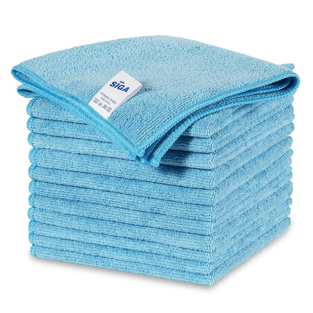 MR.SIGA Microfiber Cleaning Cloths, All-Purpose Surface Microfiber Towels, Streak Free Cleaning Rags, Pack of 12, Sky Blue, Size 32 x 32 cm(12.6 x 12.6 inch)