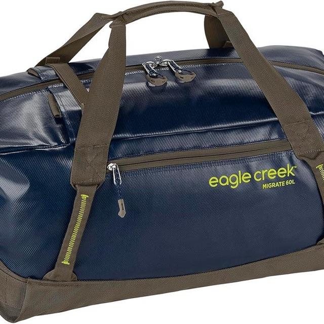 Eagle Creek Migrate Duffel 60L Travel Bag - Featuring Durable Water-Resistant 100% Recycled Materials, Wide Mouth Opening, and Tuck Away Backpack Straps, Rush Blue