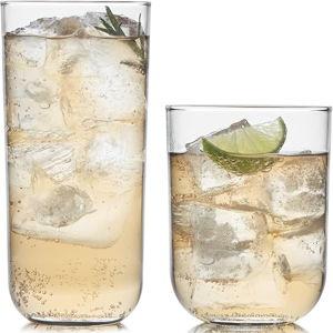 Libbey Polaris Tumbler and Rocks, Axis Glass Cups Set of 16, Elegant Mixed Drinking Glasses with Modern Clean Lines, Dishwasher Safe Glassware Set