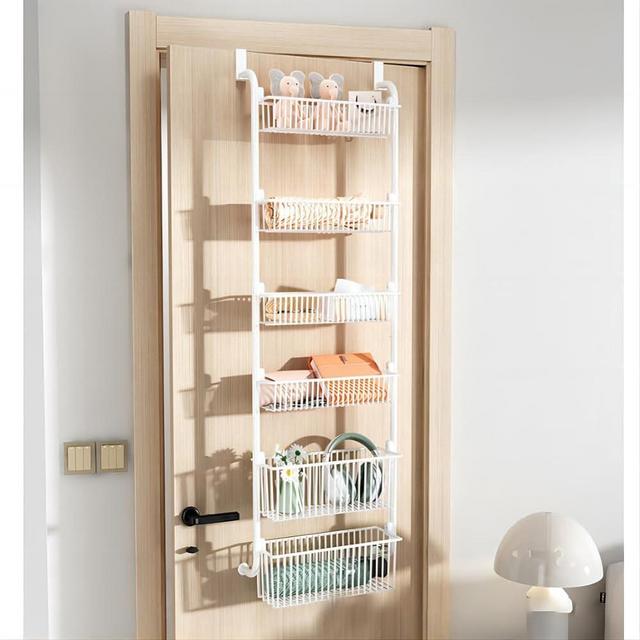 VIAV Over the Door Organizer 6-Tier, Pantry Door Organizers and Storage Heavy-Duty Metal Back of Closet Door Organizer Storage Shelves Organization for Kitchen, Bathroom and Kids Room（White)