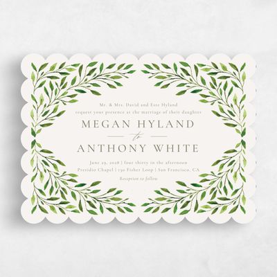 Green Scalloped Wedding Invitation - Thornton Landscape