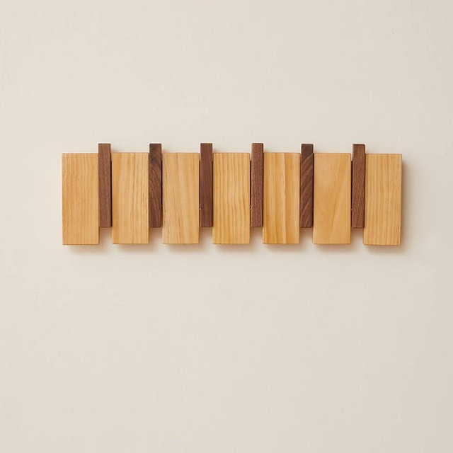 QUELLANCE Wood Coat Rack Wall Mount, Coat Hooks Hanger Wall Mounted, Home Decorative Wall Coat Rack with 6 Hooks for Hanging Coats/Keys/Hats/Robe&Towels/Plants/Bags, Walnut&Pine Wood