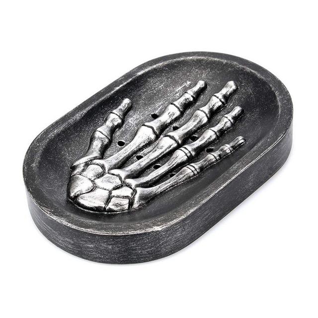 Tvoip 1Pcs Resin Skeleton Hand Bone Soap Rack Water Draining Soap Holder Bathroom Sink Ghost Hand Soap Dish Creative Home Improvement