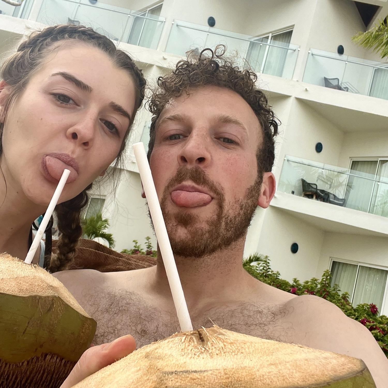 Celebrating Meg's birthday in the Dominican Republic with fresh coconuts, January, 2023.