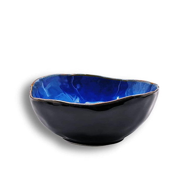VOMANA Ceramic Decorative Bowl, Pottery Key Bowl, Porcelain Versatile Decor Bowl, Small Jewelry Trinket Dish with Blue Patten Glaze for Decor Entryway Bedroom (6'' Bowl)