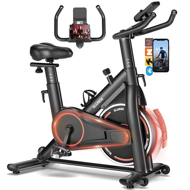 Exercise Bike, Magnetic Resistance Stationary Bikes for Home with App Compatible, Silent Indoor Cycling Bike with 350lbs Weight Capacity Comfortable Seat, Digital Monitor & Phone Mount