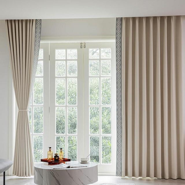 VisionaryHomeDesign Cream Linen Curtain Panels with Embroidered Design, Pinch Pleat Cotton Curtains, Blackout Curtains for Sliding Patio Doors Bedroom (set of 2) (50‘’W x 84‘’L)