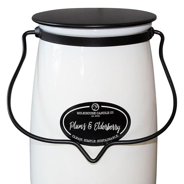 Milkhouse Candle Company, Creamery Collection, Plums & Elderberry, Scented Soy Candle: Butter Jar Candle, 22-Ounce