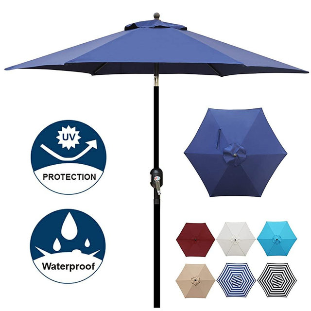 Blissun 7.5 ft Patio Umbrella, Yard Umbrella Push Button Tilt Crank (Navy Blue)