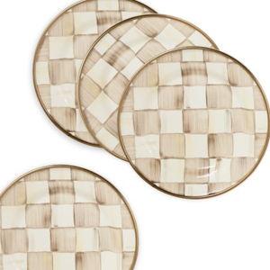 Mocha Check Appetizer Plates, Set of 4