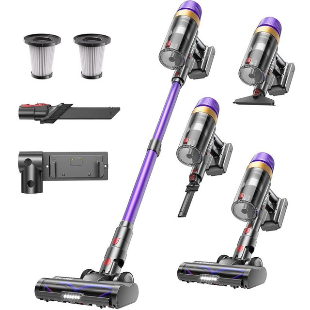 Cordless Vacuum Cleaner, 580W/48Kpa/65Mins Vacuum Cleaners for Home, Self-Standing Stick Vacuum with LED Display & Wall Mount Charging, Anti-Tangle Handheld Vacuum Cordless for Floor/Carpet/Pet Hair