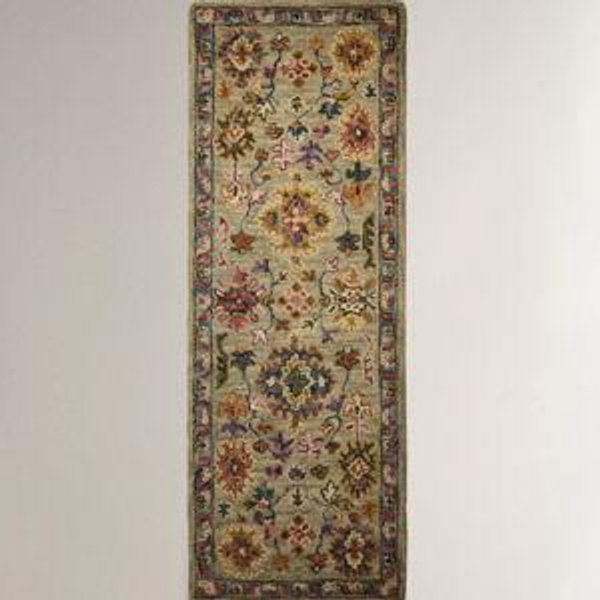 FLORAL PRINT WOOL AREA RUG (27.5” x 78.5”)